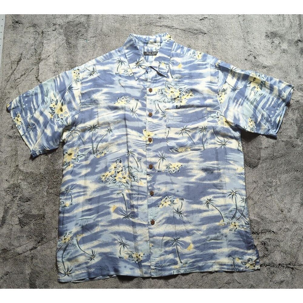Silk Icon Collection Short Sleeve Button Up Hawaiian Floral Shirt Men Size Large